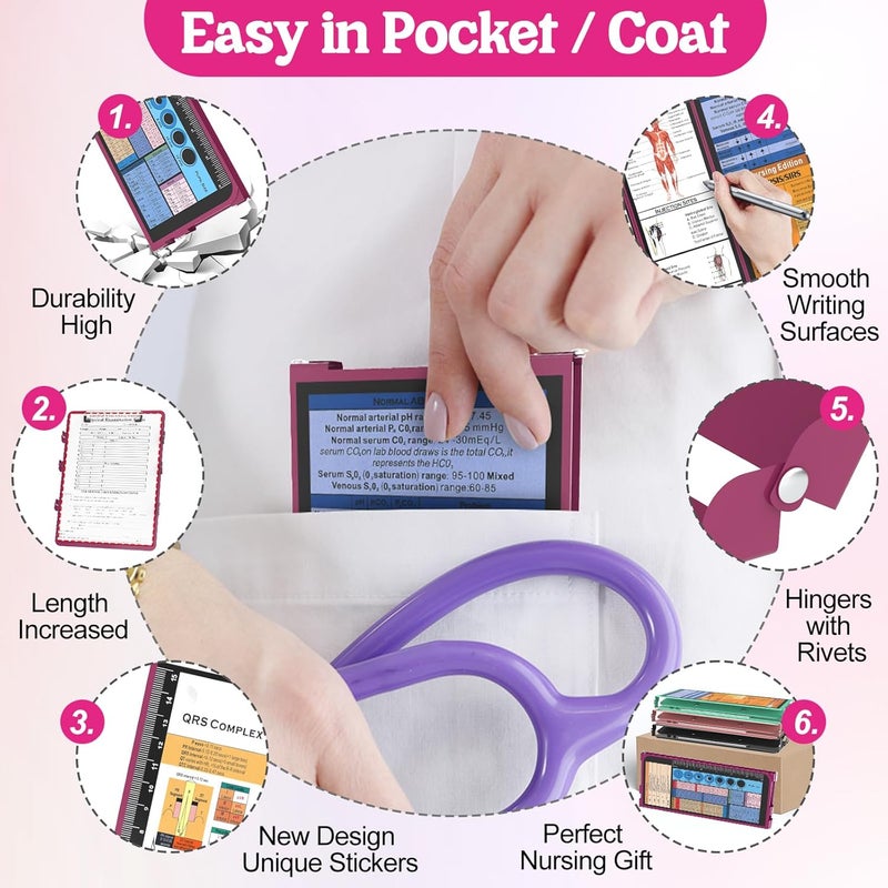 NECEG Nursing Clipboard Foldable-4 Layers Aluminum Nurse Foldable Clipboard Nursing Medical Edition Cheat Sheets, Pocket Size Pen Clip for Nurses Students School and Doctors- Wine - Image 3